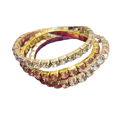 - TRIPLE STACK PINK AND WHITE RHINESTONE BRACELETS WITH STRETCH - Picture 11 of 11